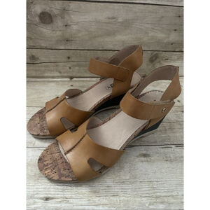 Pikolinos Vigo W3R Mostaza Leather Ankle Strap Wedge Sandals Shoe Size 8.5